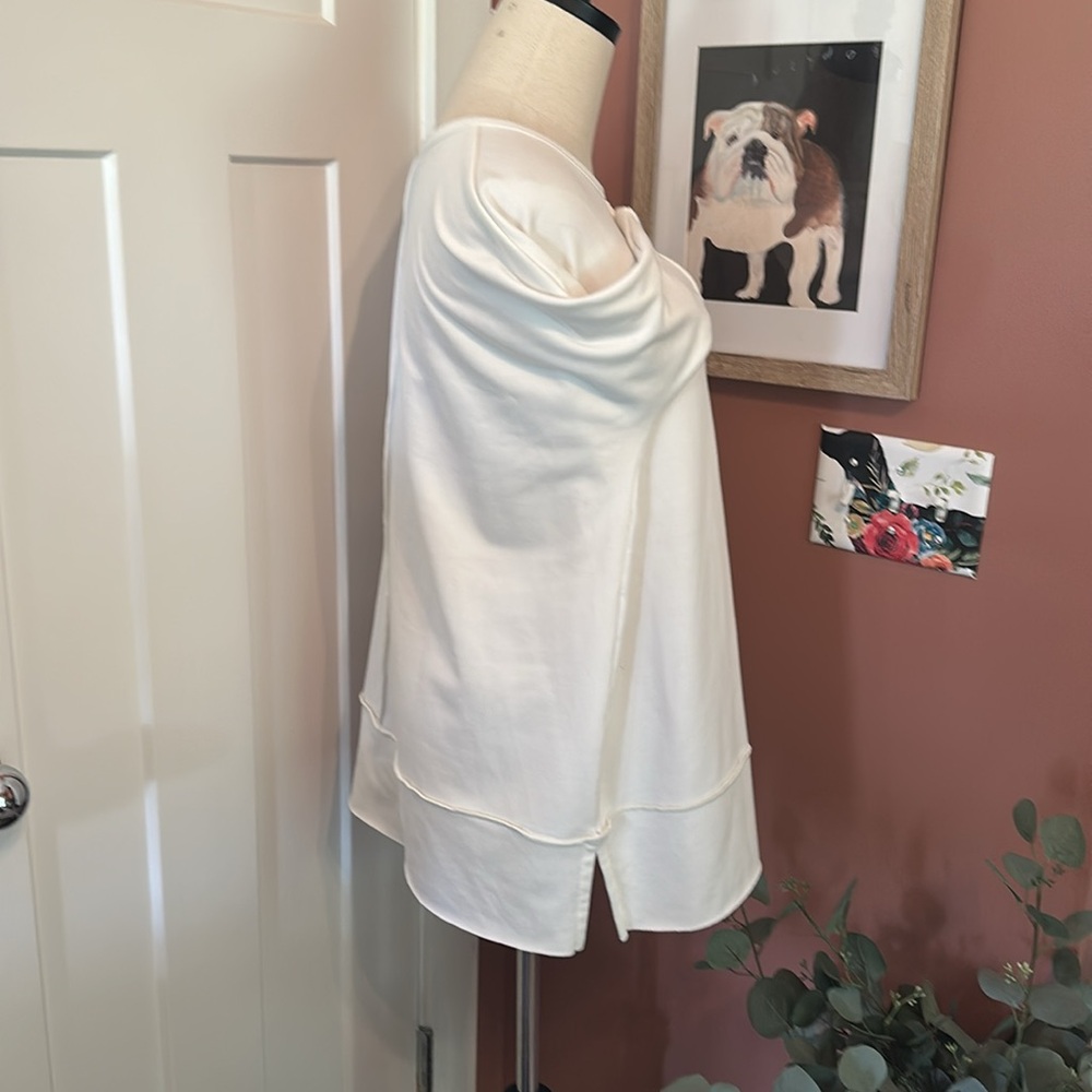 Spanx Perfect Length white 3/4 sleeve crewneck sweatshirt S exposed seams top - Picture 7 of 12